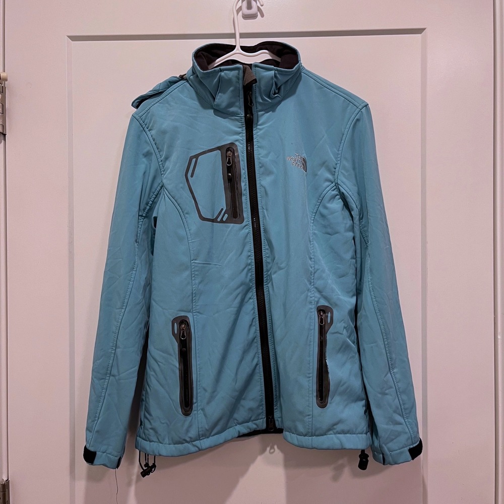 The North Face Summit Series Gore-tex Softshell Jacket Aqua Blue Hooded XL